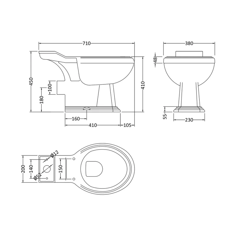 Nuie Legend Close Coupled Wc Traditional White Vitreous China 855x715x715mm