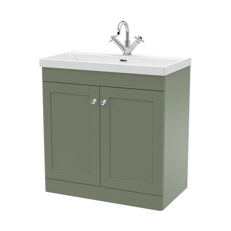 Nuie Classique 800mm Floor Standing 2-door Vanity With Basin - 1 Tap Hole Traditional Satin Green Vitreous China 818x810x460mm