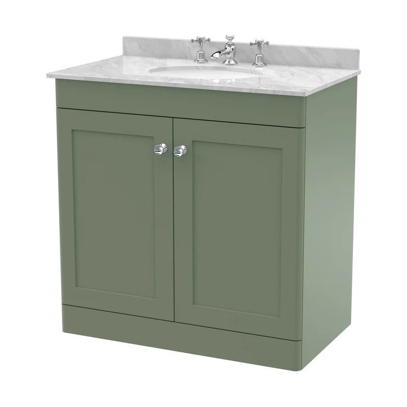 Nuie Classique 800mm Floor Standing 2 Door Vanity & Marble Top 3th Traditional Satin Green MFC Painted Matt 814x820x463mm - CLC826GR3