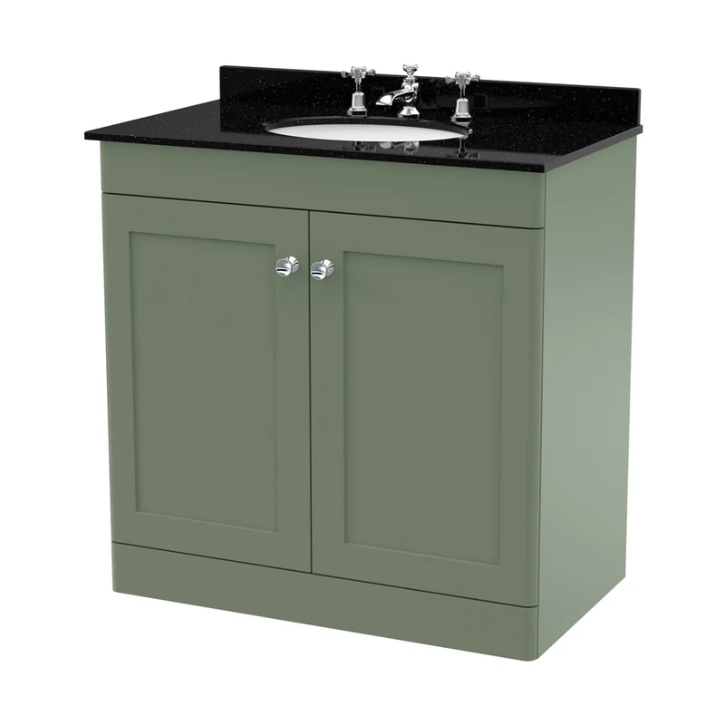 Nuie Classique 800mm Floor Standing 2 Door Vanity & Marble Top 3th Traditional Satin Green MFC Painted Matt 814x820x463mm - CLC826BR3