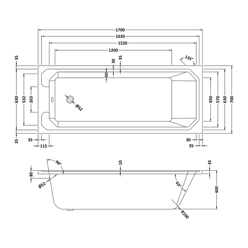 Traditional Single Ended Bath - 1700 x 700mm