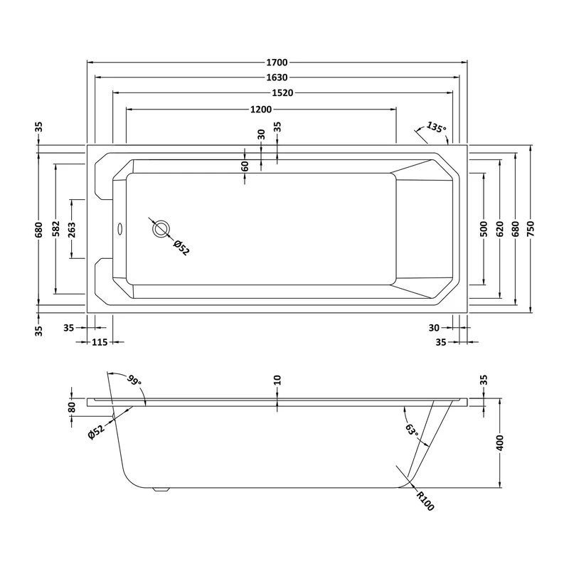 Traditional Single Ended Bath - 1700 x 750mm