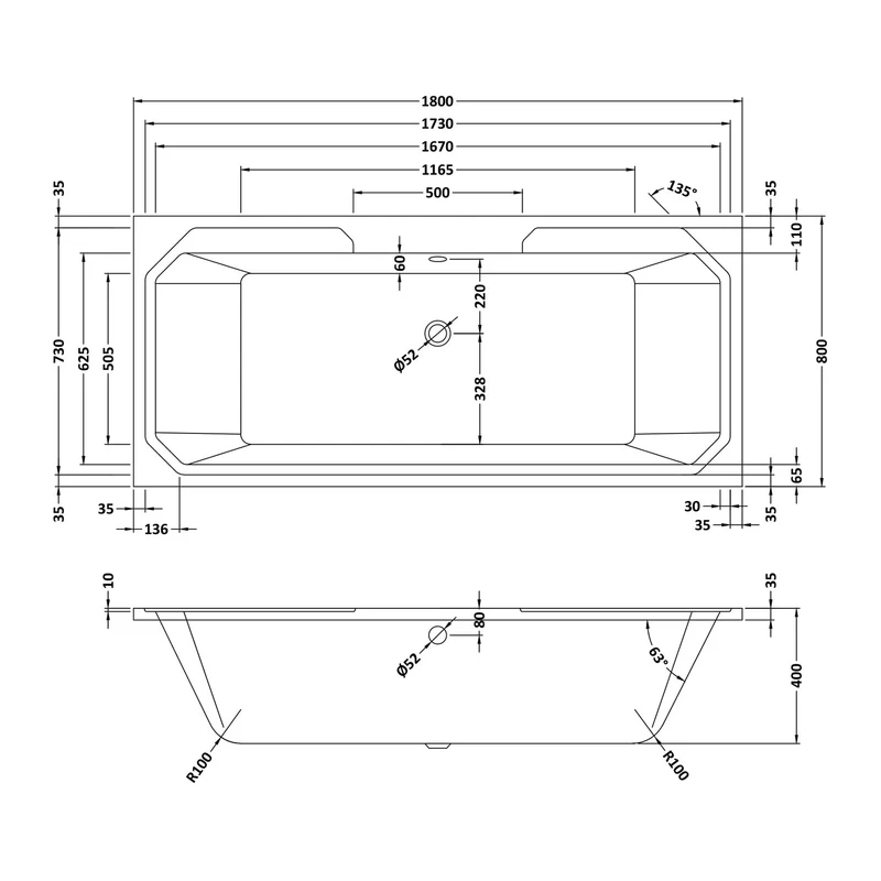 Traditional Double Ended Bath - 1800 x 800mm