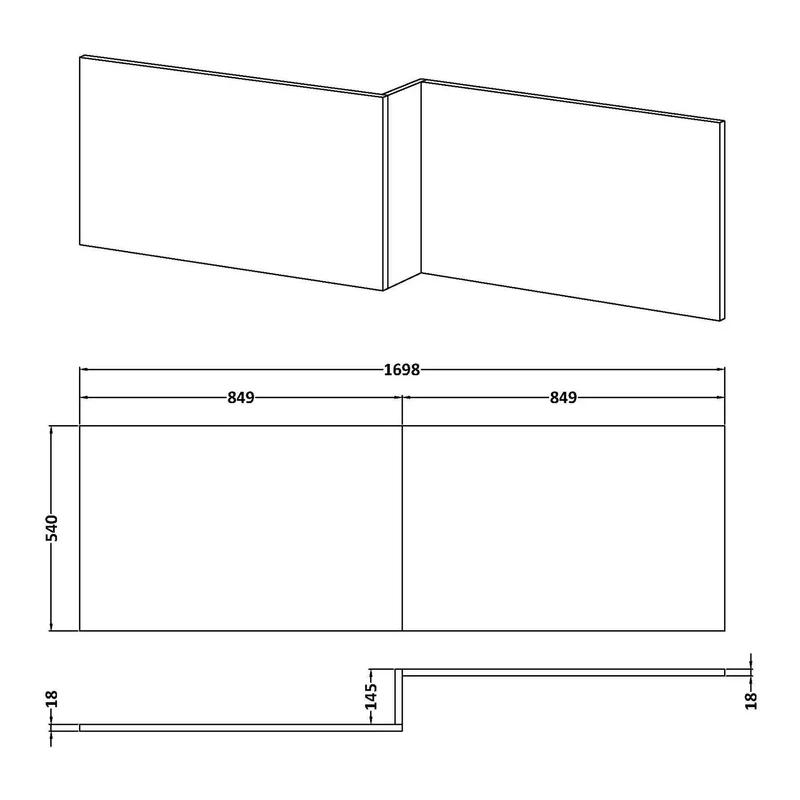 Waterproof Gloss White Square Shower Bath Front Panel - 1700mm