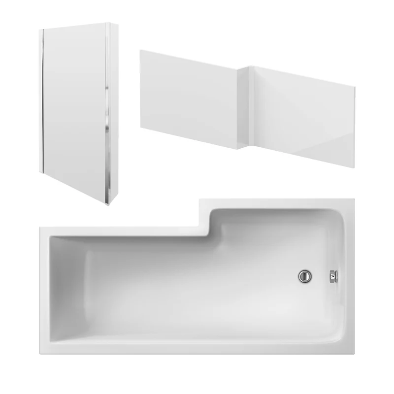Square Shower Bath With Chrome Shower Screen & Panel - 1800mm x 850mm, Left Hand