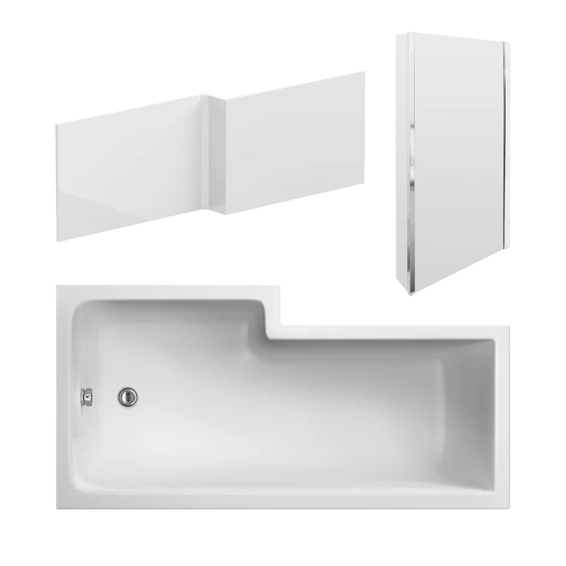 Square Shower Bath With Chrome Shower Screen & Panel - 1800mm x 850mm, Right Hand