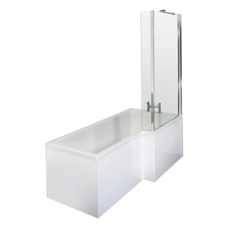 Square Shower Bath With Chrome Shower Screen & Panel - 1700mm x 850mm, Right Hand