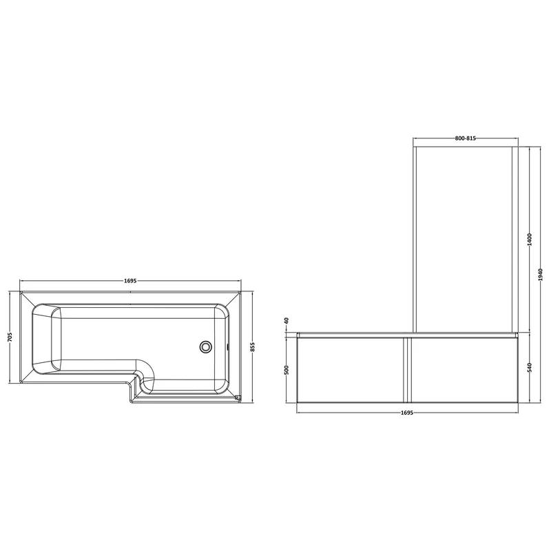 Square Shower Bath With Chrome Shower Screen & Panel - 1700mm x 850mm, Right Hand
