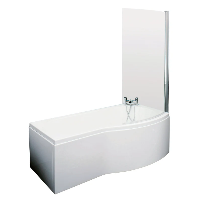 B-Shaped Shower Bath With Chrome Shower Screen & Panel - 1700mm x 900mm, Right Hand