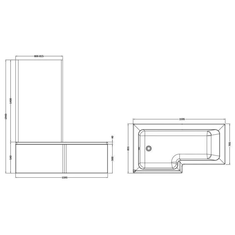Square Shower Bath With Chrome Shower Screen & Panel - 1600mm x 850mm, Left Hand