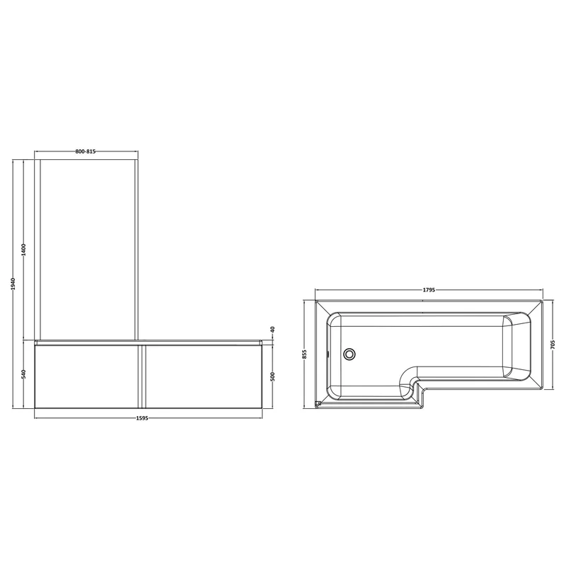 Square Shower Bath With Chrome Shower Screen & Panel - 1800mm x 850mm, Left Hand