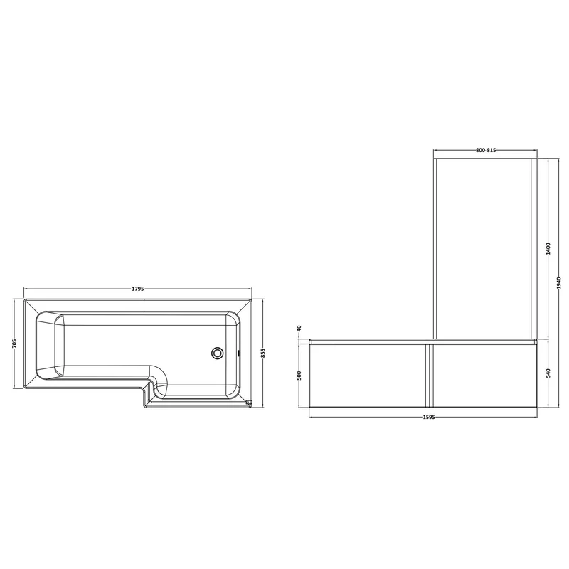 Square Shower Bath With Chrome Shower Screen & Panel - 1800mm x 850mm, Right Hand