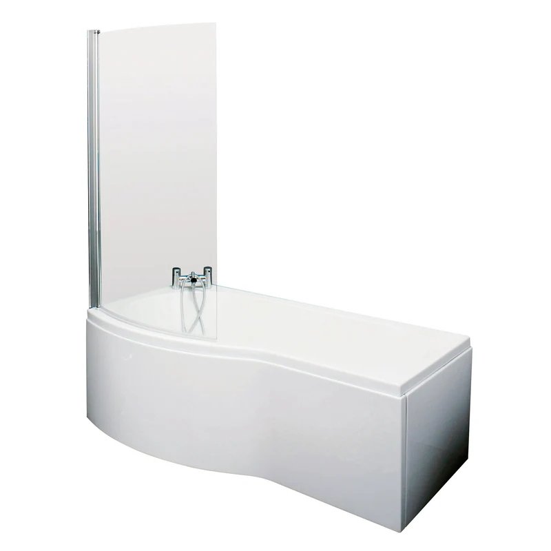 B-Shaped Shower Bath With Chrome Shower Screen & Panel - 1500mm x 900mm, Left Hand