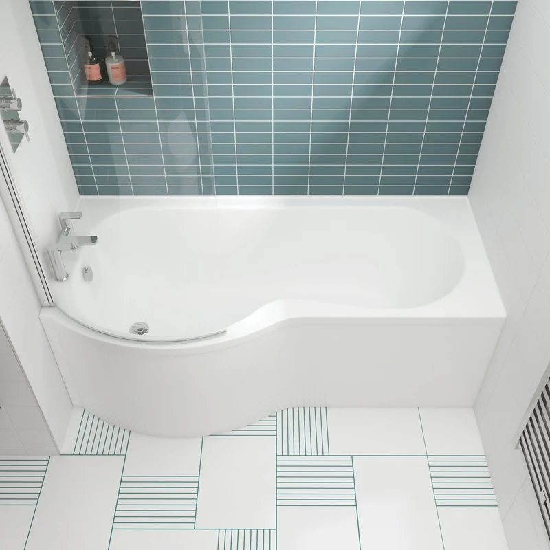 P-Shaped Shower Bath, Chrome Shower Screen & Panel - 1700mm x 850mm, Left Hand