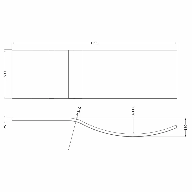 White Acrylic B-Shape Shower Bath Front Panel - 1700mm