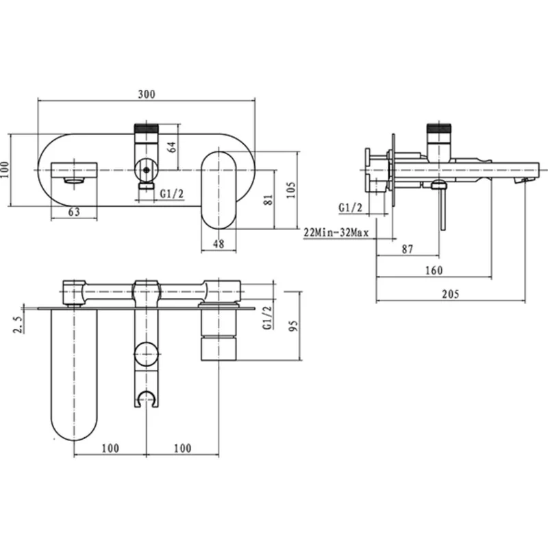 Eliseo Ricci Neo Wall Mounted Bath Shower Mixer