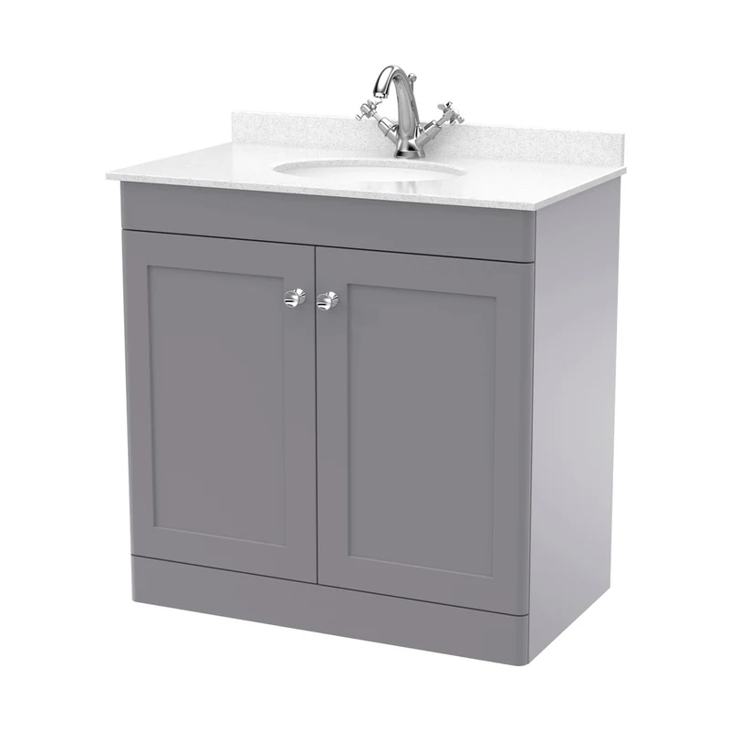 Nuie Classique 800mm Floor Standing 2 Door Vanity & Marble Top 1th Traditional Satin Grey MFC Painted Matt 814x820x463mm - CLC226WR1