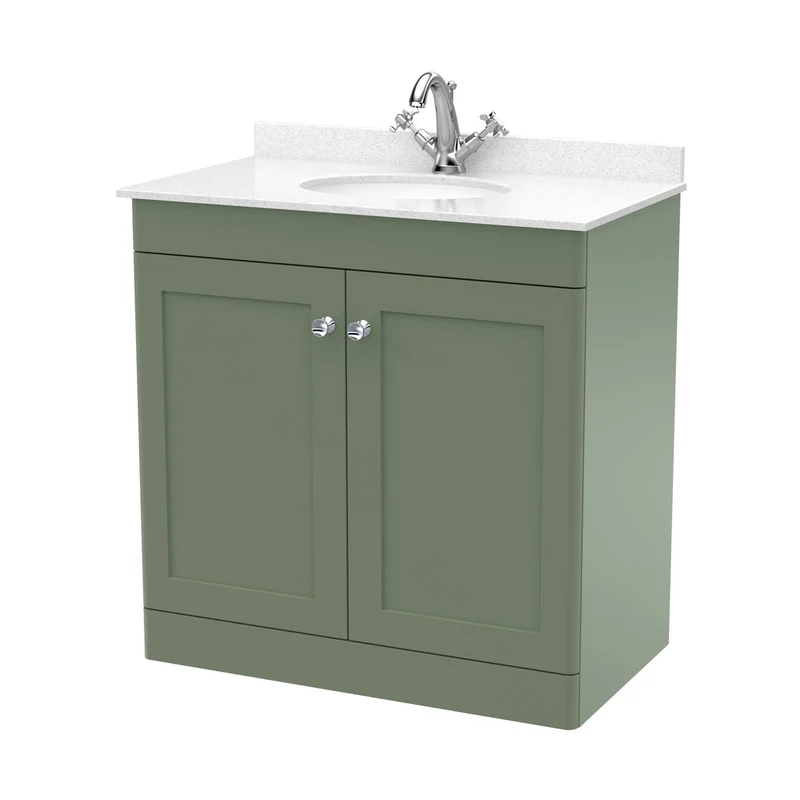 Nuie Classique 800mm Floor Standing 2 Door Vanity & Marble Top 1th Traditional Satin Green MFC Painted Matt 814x820x463mm - CLC826WR1