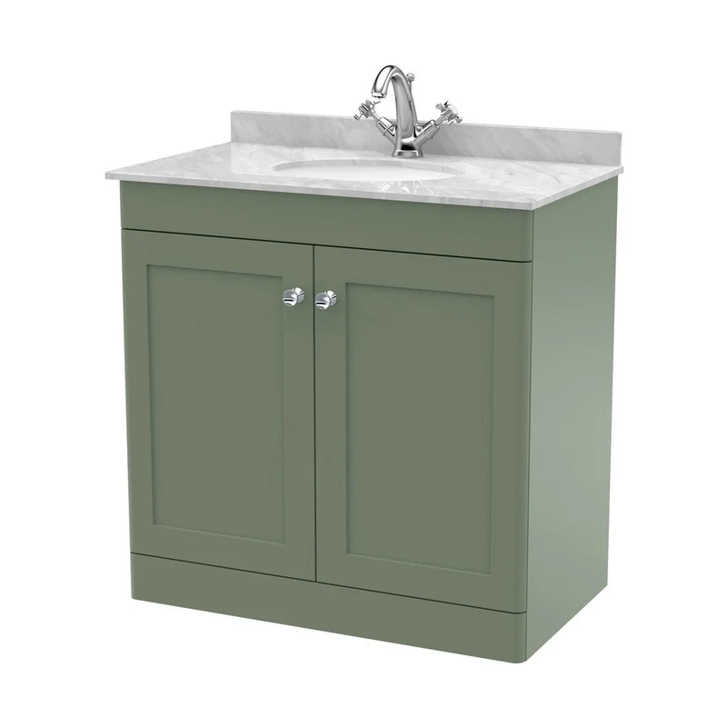Nuie Classique 800mm Floor Standing 2 Door Vanity & Marble Top 1th Traditional Satin Green MFC Painted Matt 814x820x463mm - CLC826GR1