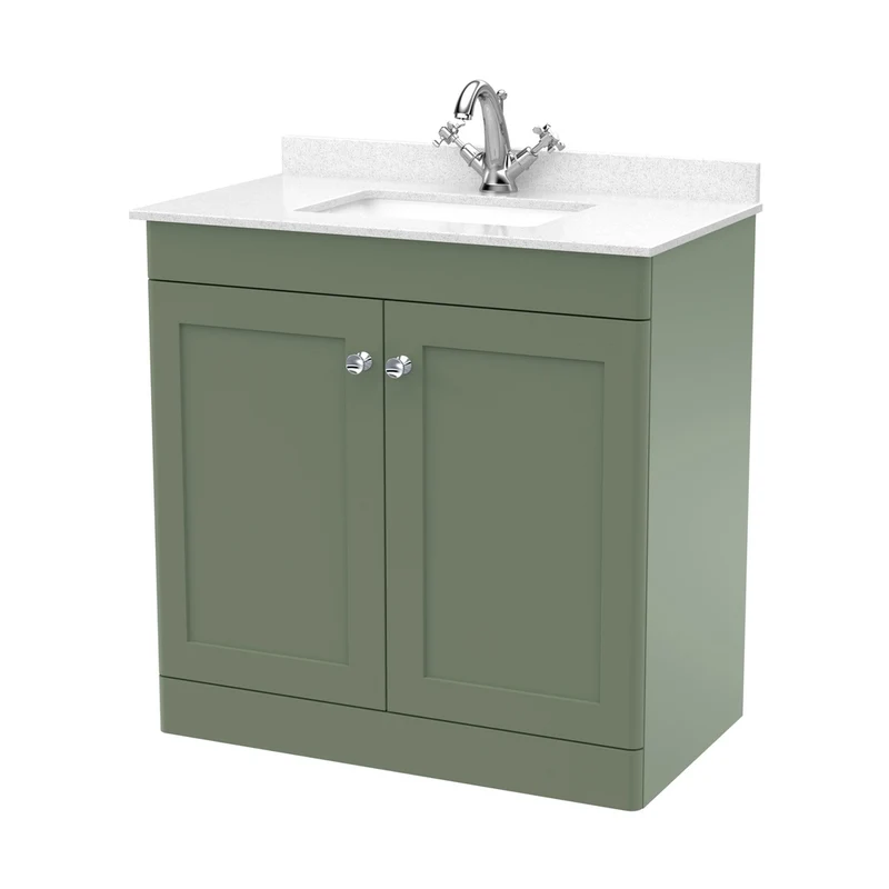 Nuie Classique 800mm Floor Standing 2 Door Vanity & Marble Top 1th Traditional Satin Green MFC Painted Matt 814x820x463mm - CLC826WS1