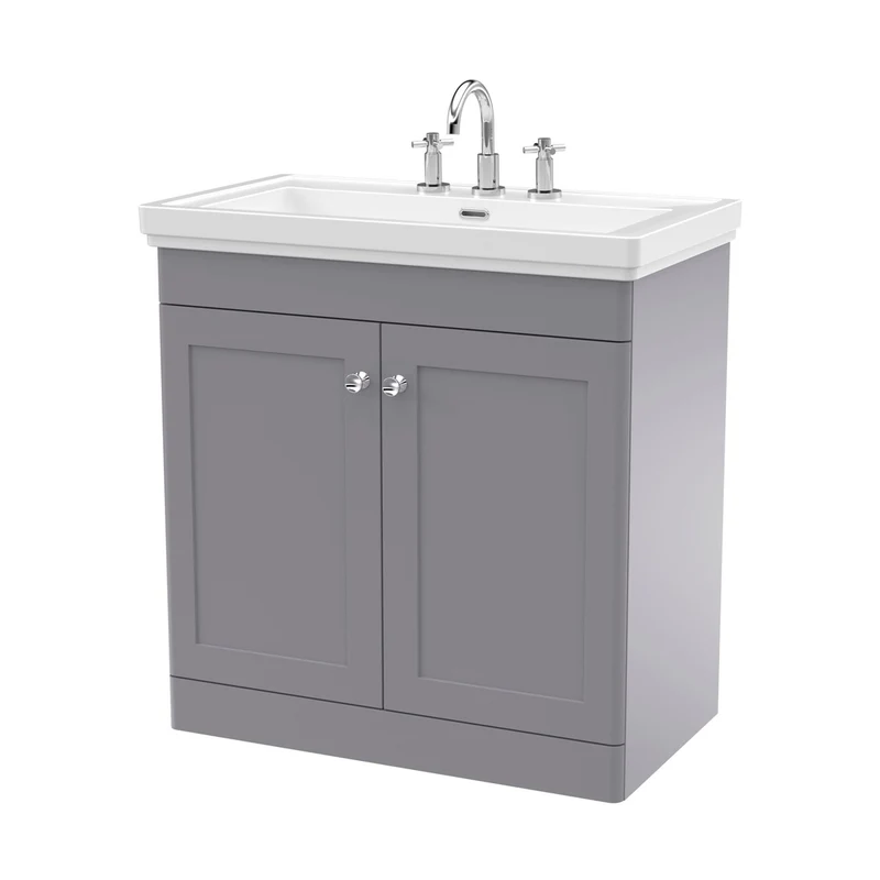 Nuie Classique 800mm Floor Standing 2-door Vanity & Basin 3th Traditional Satin Grey MFC Painted Matt 865x830x470mm