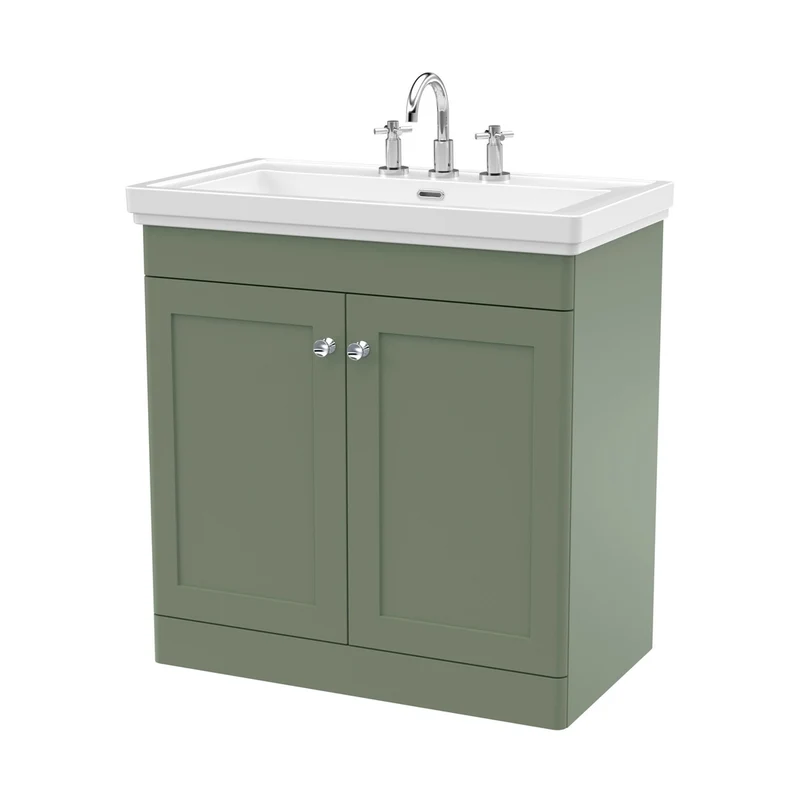 Nuie Classique 800mm Floor Standing 2-door Vanity & Basin 3th Traditional Satin Green MFC Painted Matt 865x830x470mm