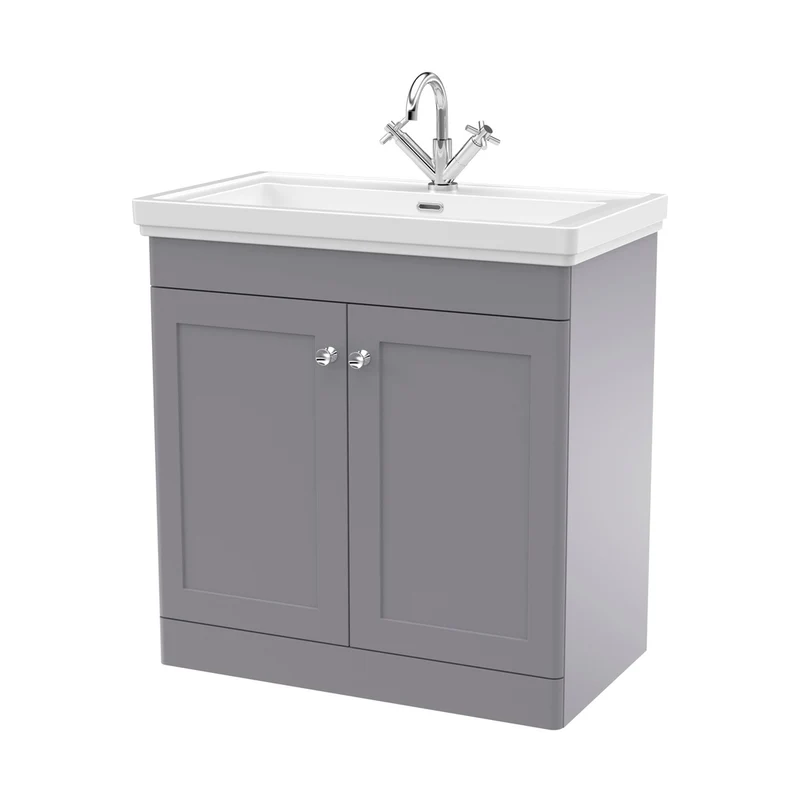 Nuie Classique 800mm Floor Standing 2-door Vanity & Basin 1th Traditional Satin Grey MFC Painted Matt 865x830x470mm