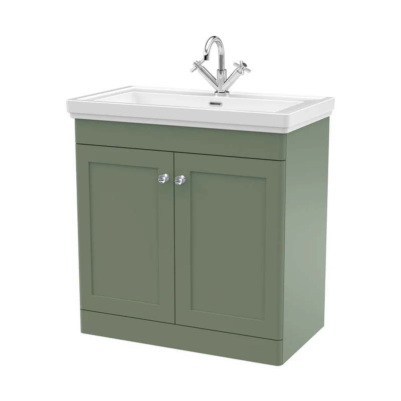 Nuie Classique 800mm Floor Standing 2-door Vanity & Basin 1th Traditional Satin Green MFC Painted Matt 865x830x470mm