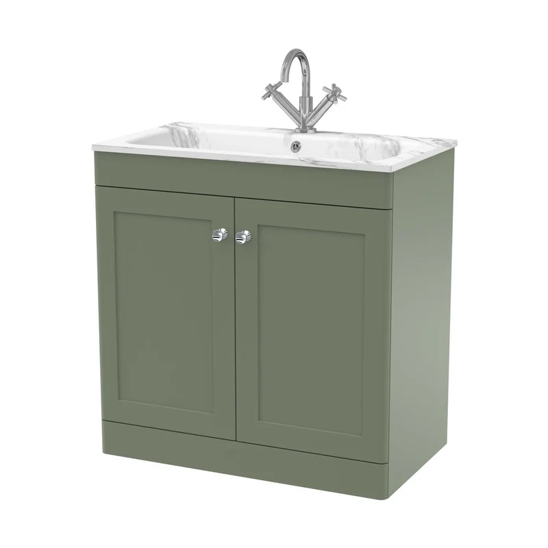 Nuie Classique 800mm Floor Standing 2-door Unit & Stone Basin 1th Traditional Satin Green MFC Painted Matt,stone 816x810x470mm - CLC826Q