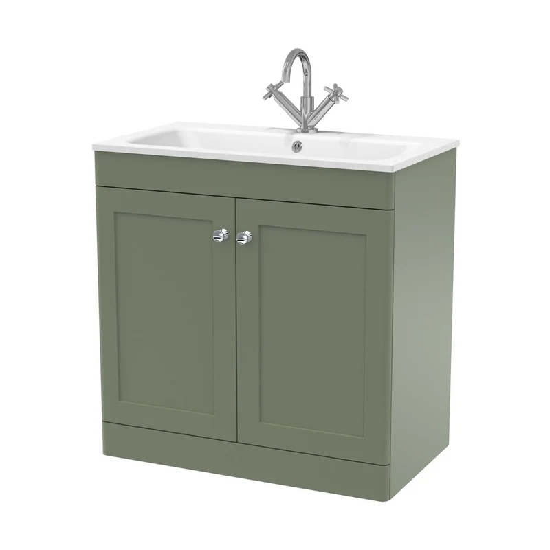Nuie Classique 800mm Floor Standing 2-door Unit & Stone Basin 1th Traditional Satin Green MFC Painted Matt,stone 816x810x470mm - CLC826P