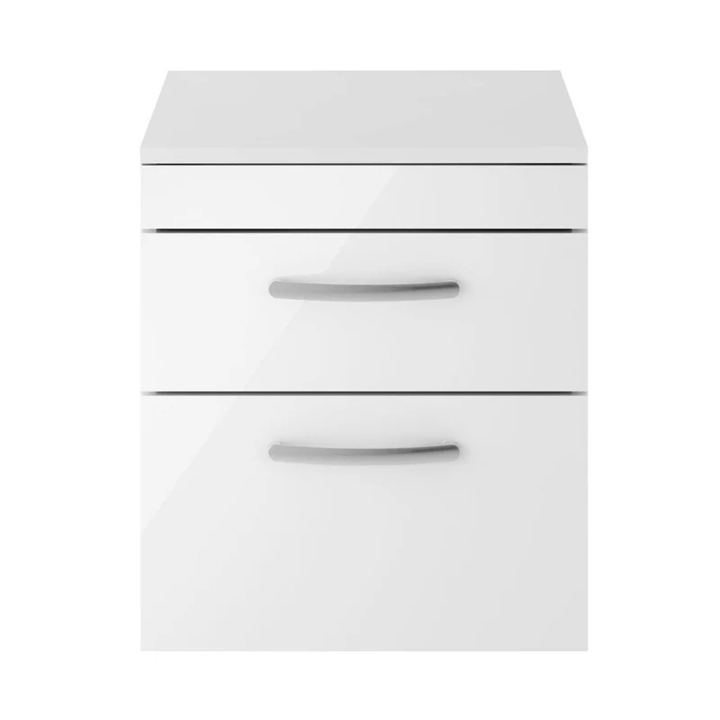 Nuie Athena 500mm Wall Hung Vanity With Worktop Contemporary Gloss White MFC Painted Gloss 556x505x390mm
