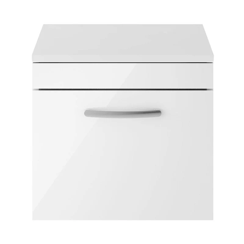 Nuie Athena 500mm Wall Hung Vanity With Worktop Contemporary Gloss White MFC Painted Gloss 448x505x390mm