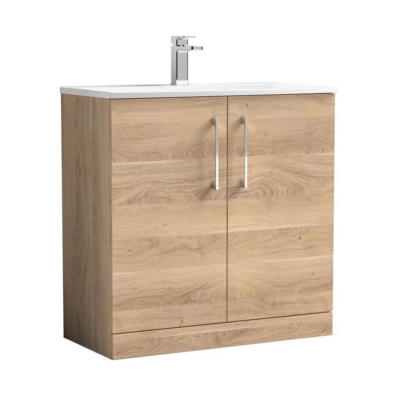 Nuie Arno 800mm Floor Standing 2-door Vanity & Basin 4 Contemporary Bleached Oak MFC 830x810x440mm