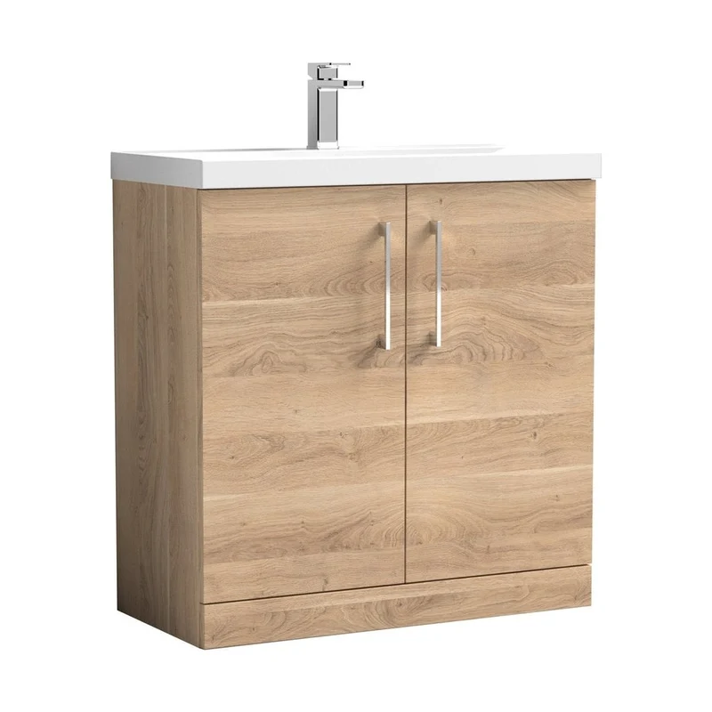 Nuie Arno 800mm Floor Standing 2-door Vanity & Basin 3 Contemporary Bleached Oak MFC 850x810x395mm