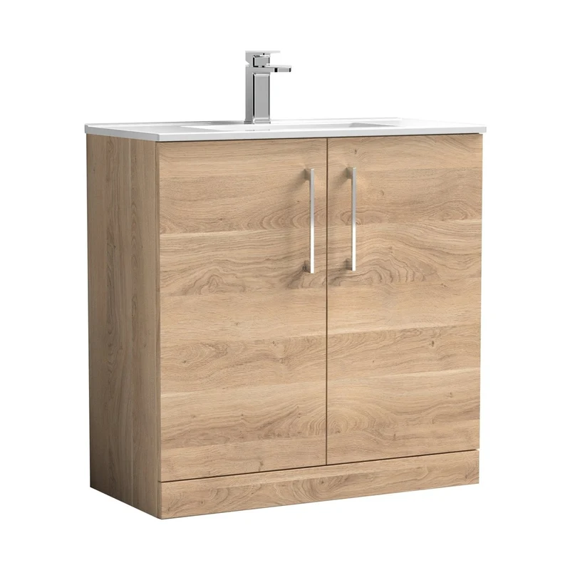 Nuie Arno 800mm Floor Standing 2-door Vanity & Basin 2 Contemporary Bleached Oak MFC 818x800x390mm