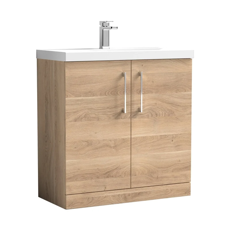 Nuie Arno 800mm Floor Standing 2-door Vanity & Basin 1 Contemporary Bleached Oak MFC 840x810x390mm
