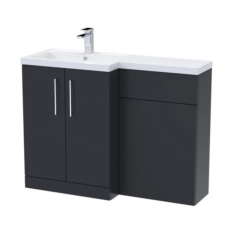 Nuie Arno 1100mm Left Hand Combination Contemporary Soft Black MFC Painted Matt 858x1105x390mm