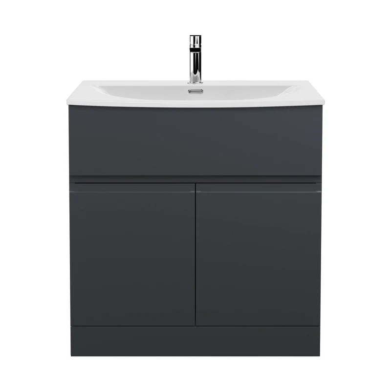 Hudson Reed Urban 800mm Floor Standing 2 Door/drawer Vanity & Basin 4 Contemp Soft Black MFC Painted Matt 835x810x440mm