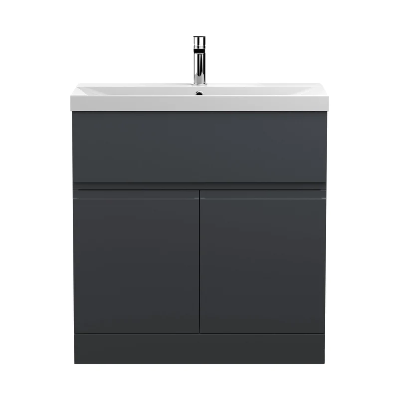 Hudson Reed Urban 800mm Floor Standing 2 Door/drawer Vanity & Basin 3 Contemp Soft Black MFC Painted Matt 860x810x395mm