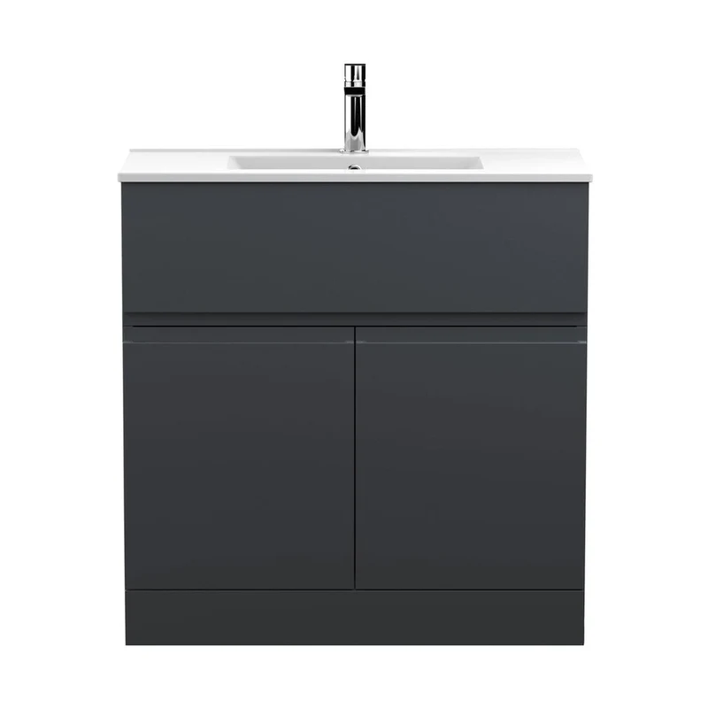Hudson Reed Urban 800mm Floor Standing 2 Door/drawer Vanity & Basin 2 Contemp Soft Black MFC Painted Matt 828x810x390mm