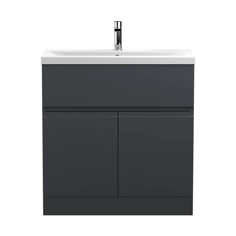 Hudson Reed Urban 800mm Floor Standing 2 Door/drawer Vanity & Basin 1 Contemp Soft Black MFC Painted Matt 850x810x390mm
