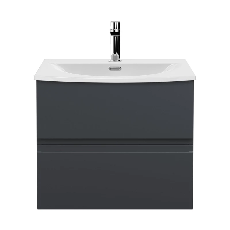 Hudson Reed Urban 600mm Wall Hung 2 Drawer Vanity & Worktop Contemp Soft Black MFC Painted Matt 518x610x390mm