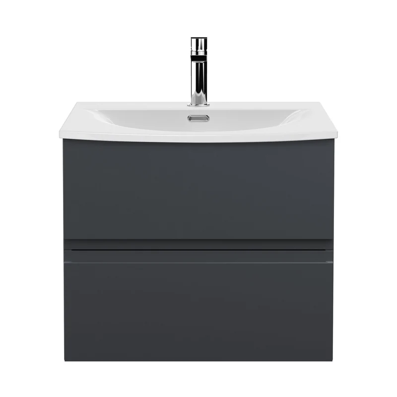 Hudson Reed Urban 600mm Wall Hung 2 Drawer Vanity & Basin 4 Contemp Soft Black MFC Painted Matt 525x610x440mm
