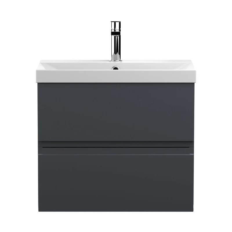 Hudson Reed Urban 600mm Wall Hung 2 Drawer Vanity & Basin 3 Contemp Soft Black MFC Painted Matt 550x610x395mm