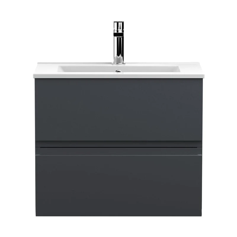 Hudson Reed Urban 600mm Wall Hung 2 Drawer Vanity & Basin 2 Contemp Soft Black MFC Painted Matt 518x610x390mm