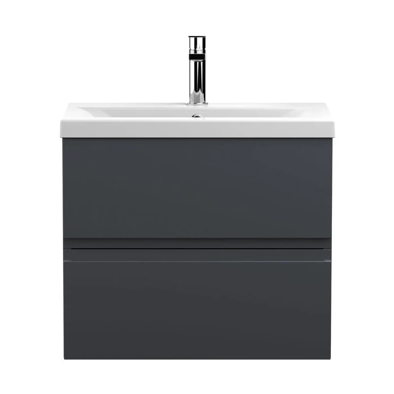 Hudson Reed Urban 600mm Wall Hung 2 Drawer Vanity & Basin 1 Contemp Soft Black MFC Painted Matt 540x610x390mm