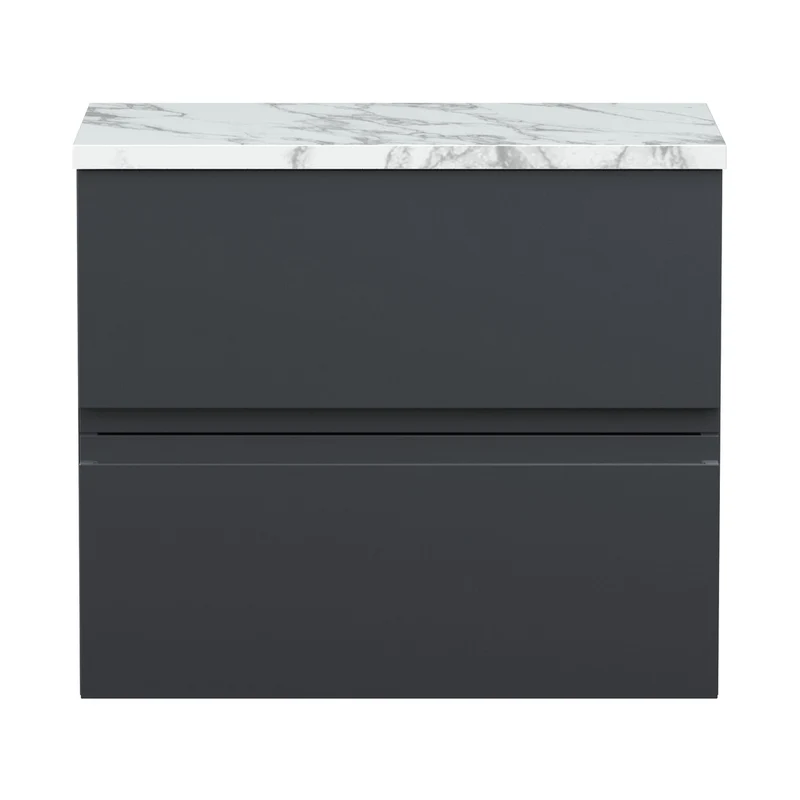 Hudson Reed Urban 600mm Wall Hung 2-drawer Unit & Laminate Worktop Contemp Soft Black MFC Painted Matt 522x610x390mm