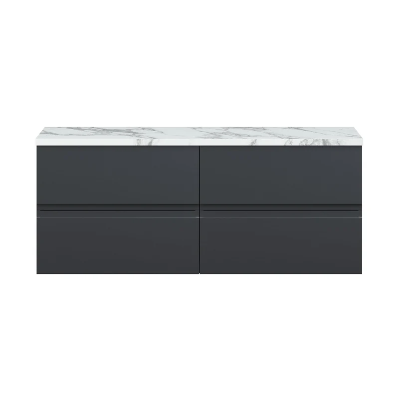 Hudson Reed Urban 1200mm Wall Hung 4-drawer Unit & Laminate Worktop Contemp Soft Black MFC Painted Matt 522x1205x390mm - URB1404LCM2