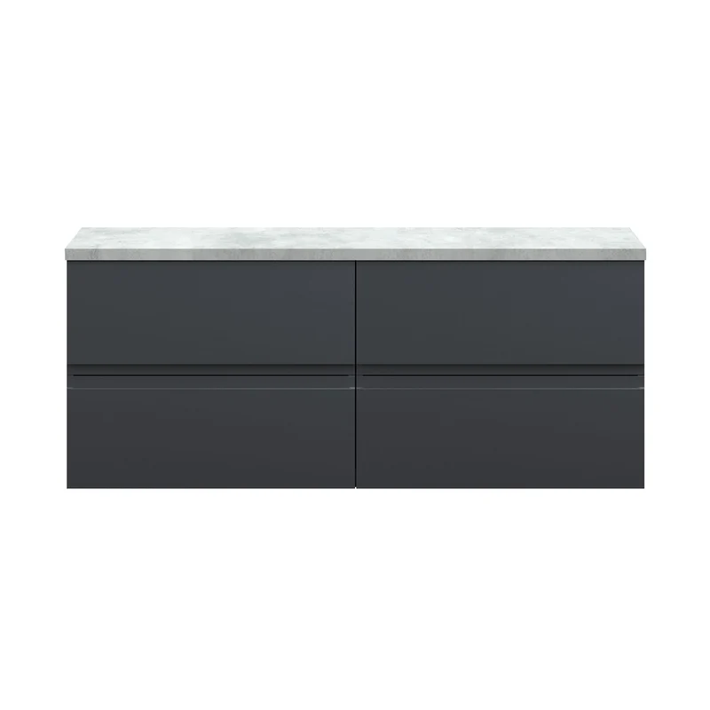 Hudson Reed Urban 1200mm Wall Hung 4-drawer Unit & Laminate Worktop Contemp Soft Black MFC Painted Matt 522x1205x390mm - URB1404LBG2