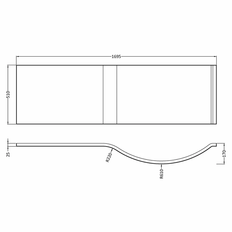 White Acrylic P-Shape Shower Bath Front Panel - 1700mm